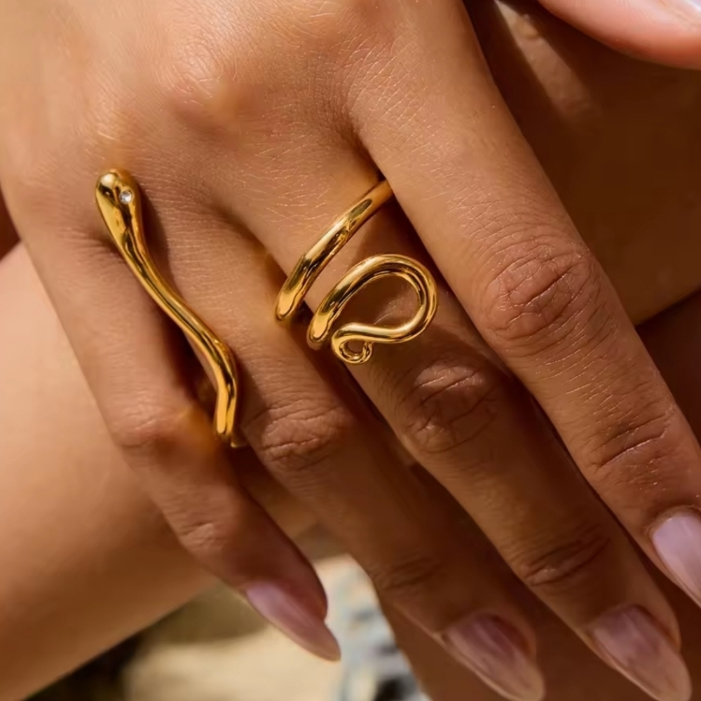 Serpent Snake Serpentine Double Ring 18k Gold-Plated Ss Unique | NWOT